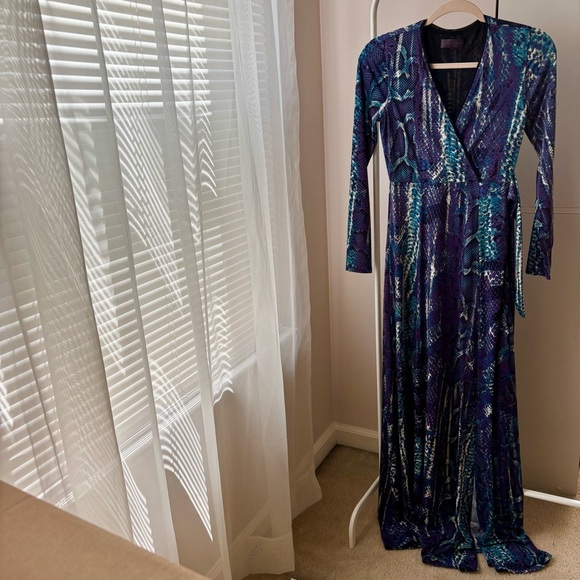 Hale Bob Wrap Dress Maxi Size XS with Slit Snake Print - Picture 1 of 2